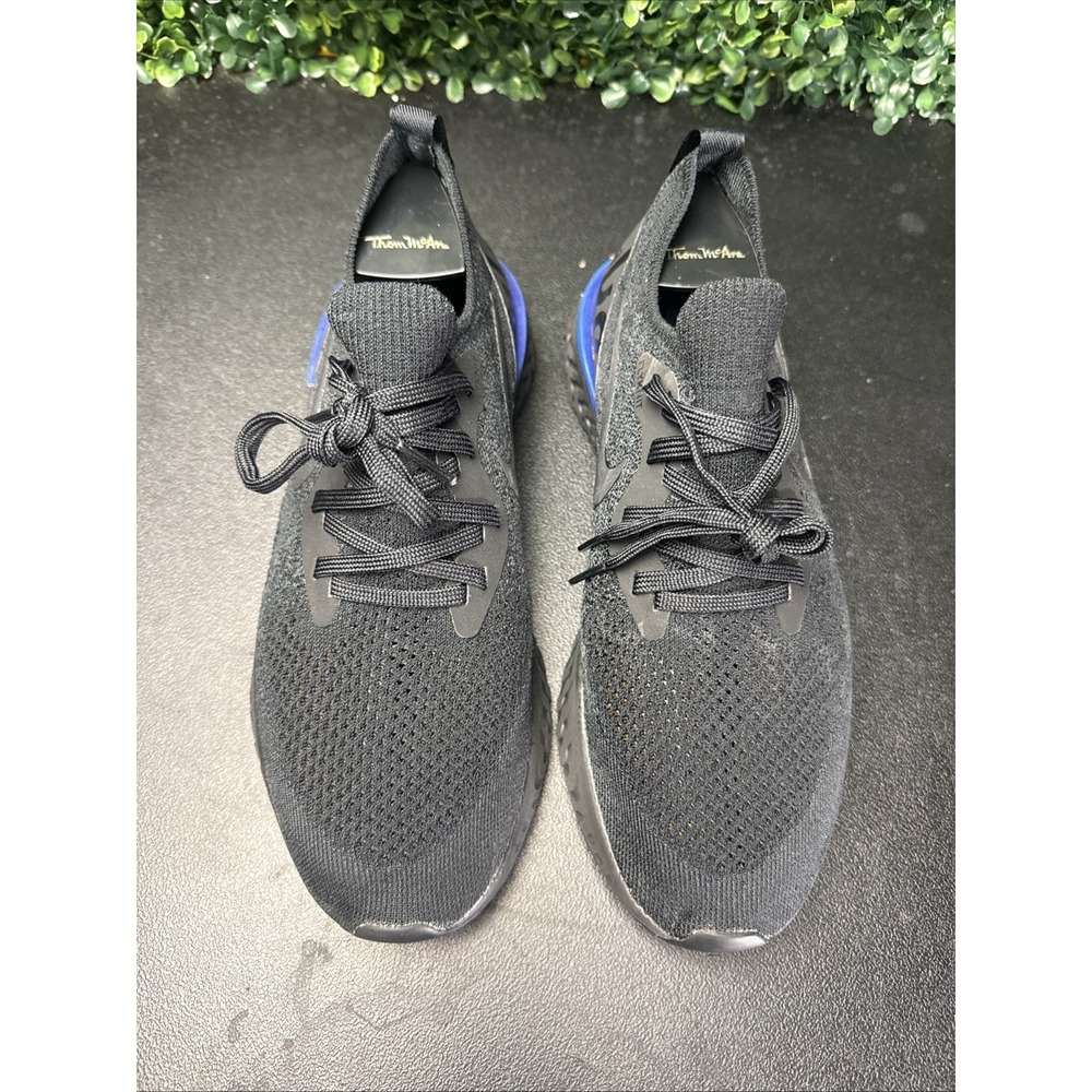 Nike Epic React FlyKnit Sneakers Women Size 9 Black Racer Blue AQ0070-004 Shoes - Picture 3 of 9